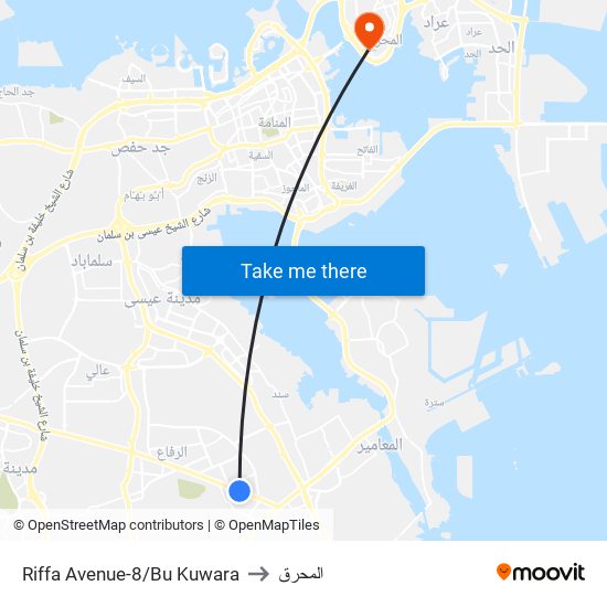 Riffa Avenue-8/Bu Kuwara to المحرق map