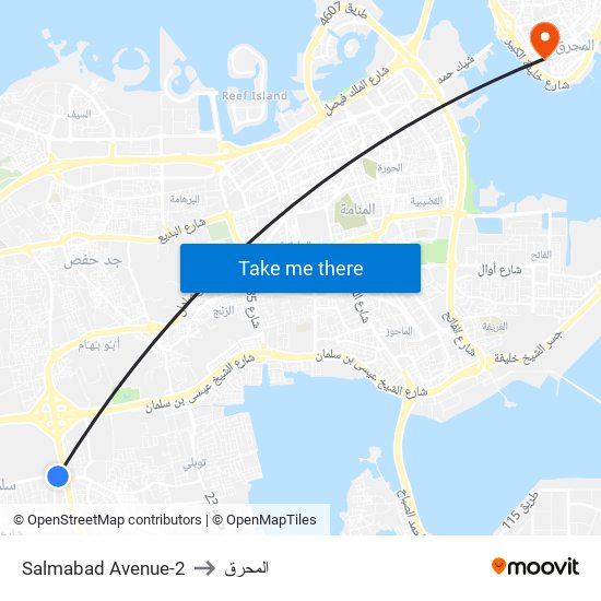 Salmabad Avenue-2 to المحرق map