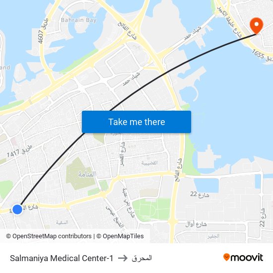 Salmaniya Medical Center-1 to المحرق map