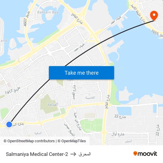 Salmaniya Medical Center-2 to المحرق map