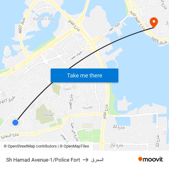 Sh Hamad Avenue-1/Police Fort to المحرق map