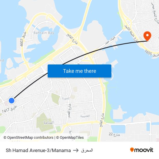 Sh Hamad Avenue-3/Manama to المحرق map
