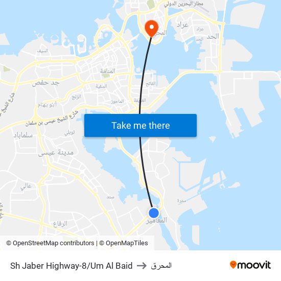 Sh Jaber Highway-8/Um Al Baid to المحرق map