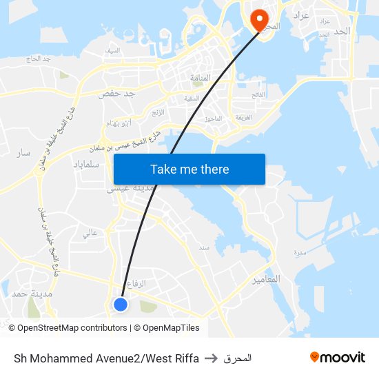 Sh Mohammed Avenue2/West Riffa to المحرق map