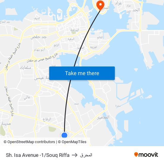 Sh. Isa Avenue -1/Souq Riffa to المحرق map