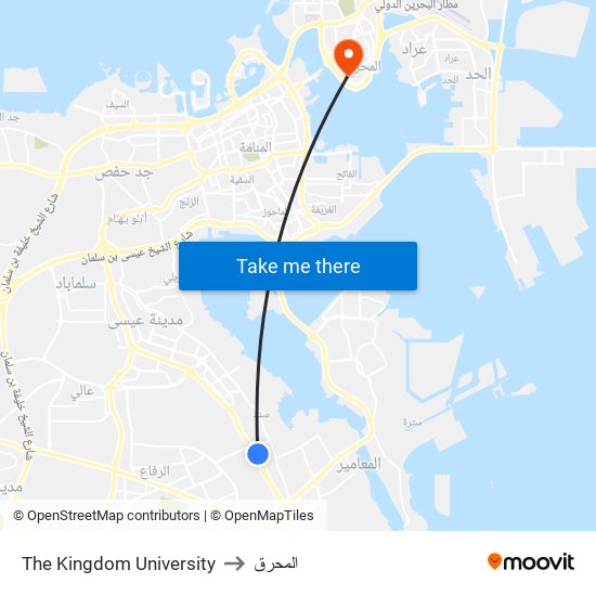 The Kingdom University to المحرق map