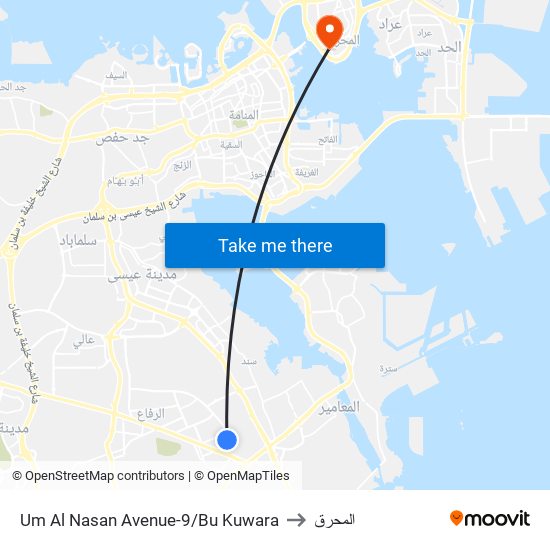 Um Al Nasan Avenue-9/Bu Kuwara to المحرق map