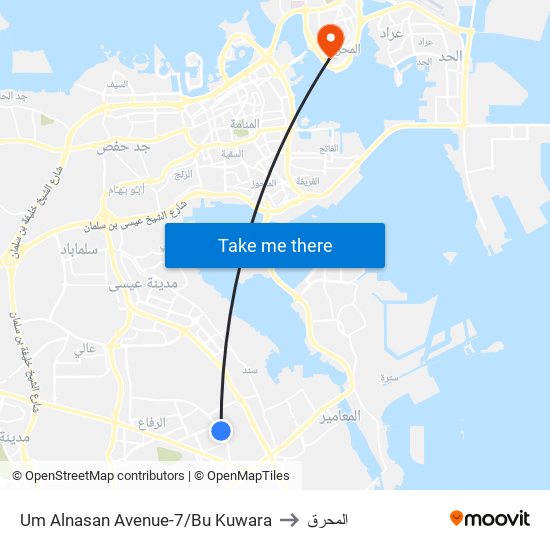 Um Alnasan Avenue-7/Bu Kuwara to المحرق map