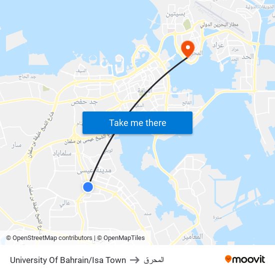 University Of Bahrain/Isa Town to المحرق map