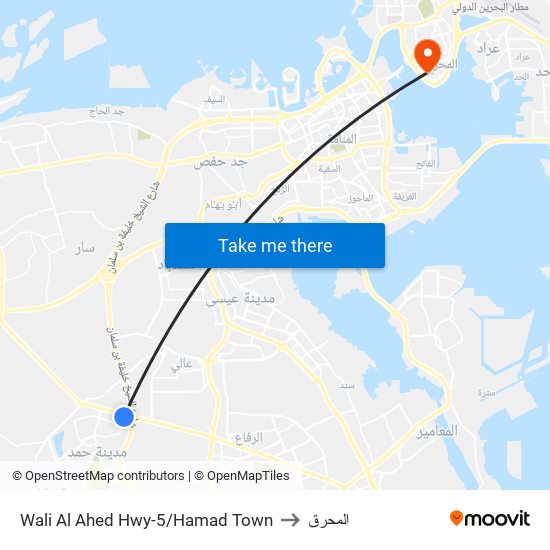 Wali Al Ahed Hwy-5/Hamad Town to المحرق map