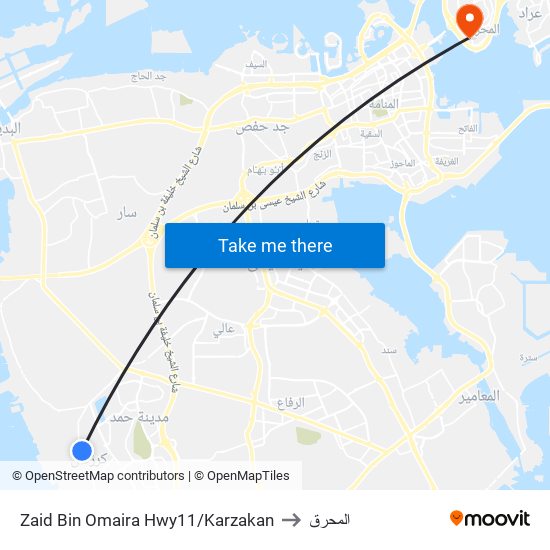Zaid Bin Omaira Hwy11/Karzakan to المحرق map