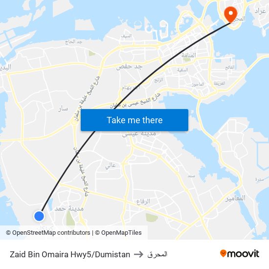 Zaid Bin Omaira Hwy5/Dumistan to المحرق map