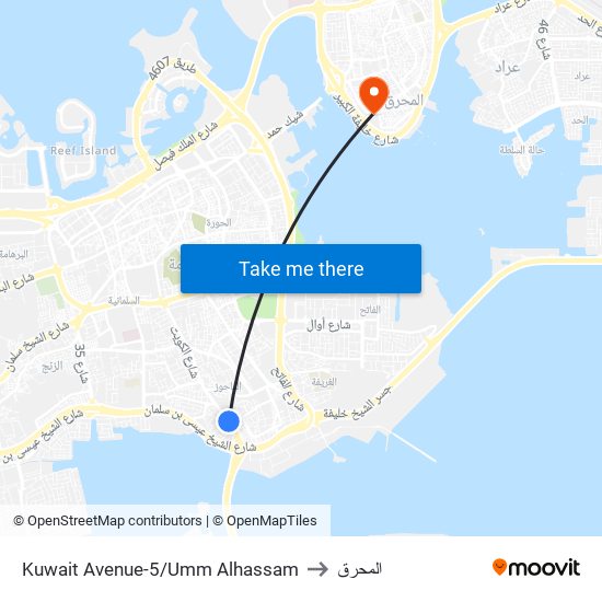 Kuwait Avenue-5/Umm Alhassam to المحرق map
