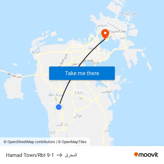 Hamad Town/Rbt 9-1 to المحرق map