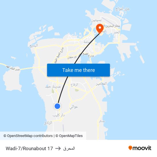 Wadi-7/Rounabout 17 to المحرق map