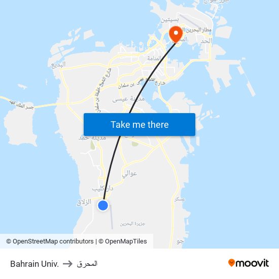 Bahrain Univ. to المحرق map