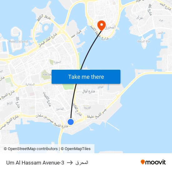 Um Al Hassam Avenue-3 to المحرق map