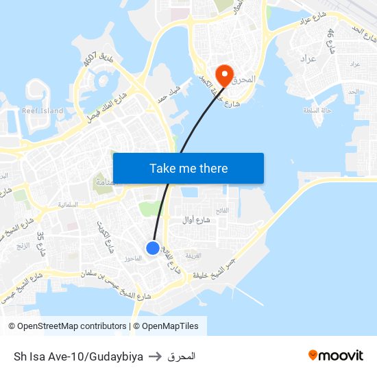 Sh Isa Ave-10/Gudaybiya to المحرق map