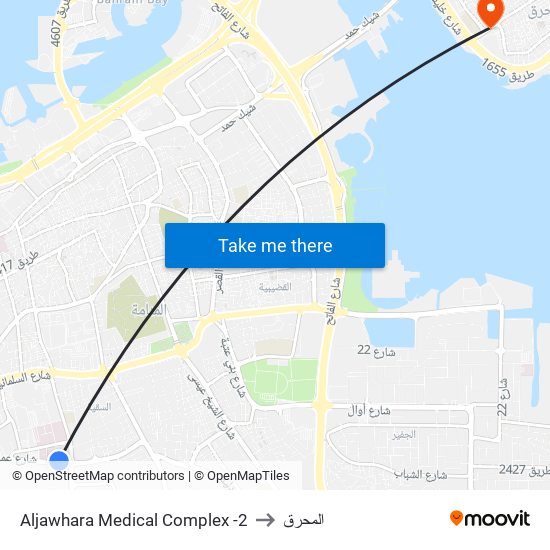 Aljawhara Medical Complex -2 to المحرق map