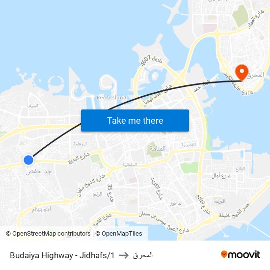 Budaiya Highway - Jidhafs/1 to المحرق map