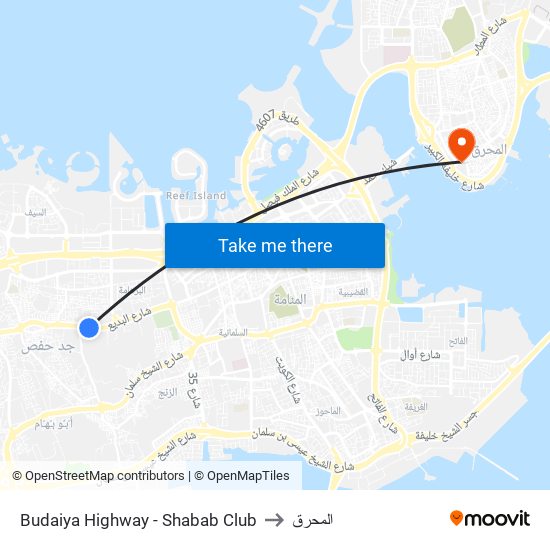 Budaiya Highway - Shabab Club to المحرق map