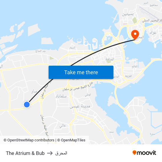 The Atrium & Bub to المحرق map