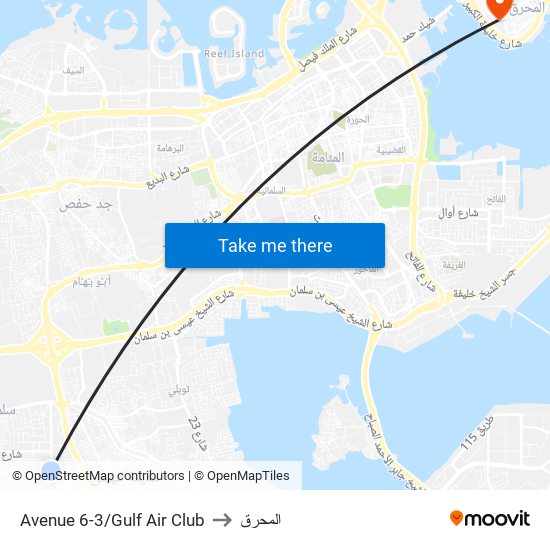 Avenue 6-3/Gulf Air Club to المحرق map