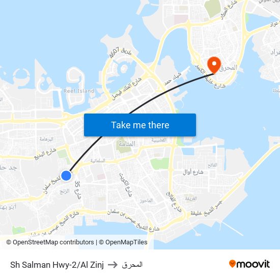 Sh Salman Hwy-2/Al Zinj to المحرق map