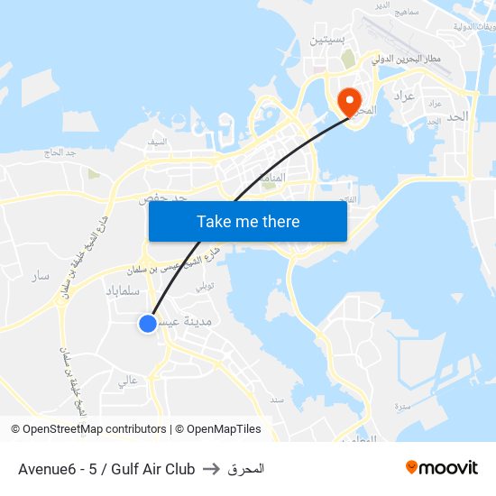 Avenue6 - 5 / Gulf Air Club to المحرق map