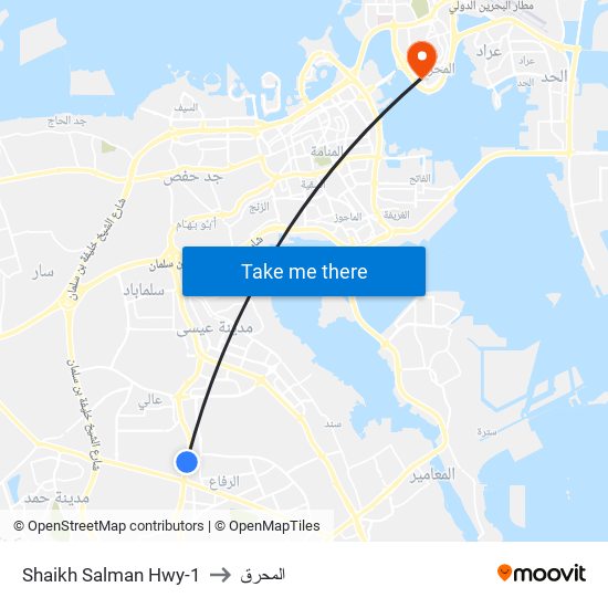 Shaikh Salman Hwy-1 to المحرق map