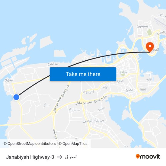 Janabiyah Highway-3 to المحرق map