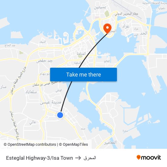 Esteglal Highway-3/Isa Town to المحرق map