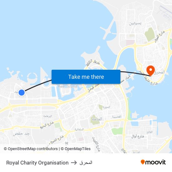 Royal Charity Organisation to المحرق map