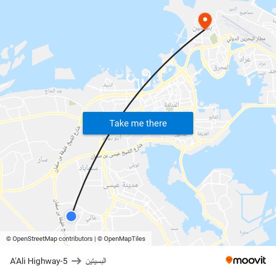 A'Ali Highway-5 to البسيتين map