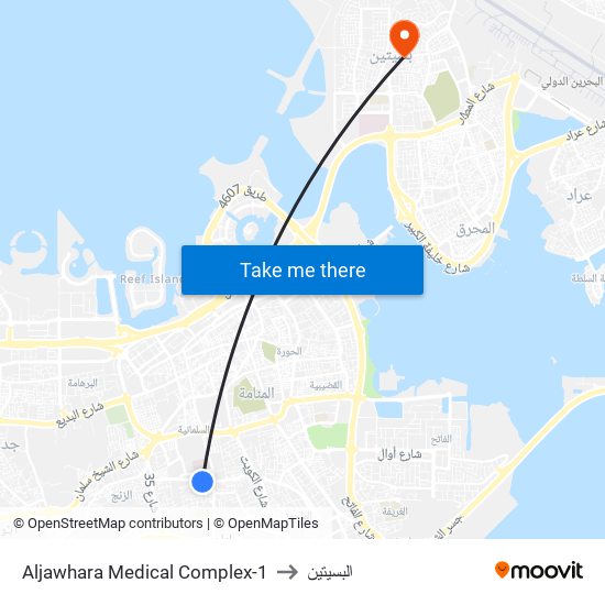 Aljawhara Medical Complex-1 to البسيتين map
