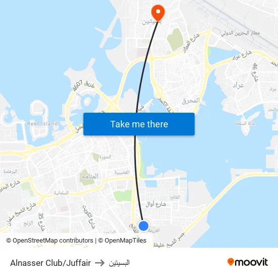 Alnasser Club/Juffair to البسيتين map