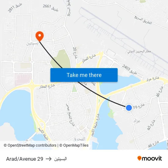 Arad/Avenue 29 to البسيتين map