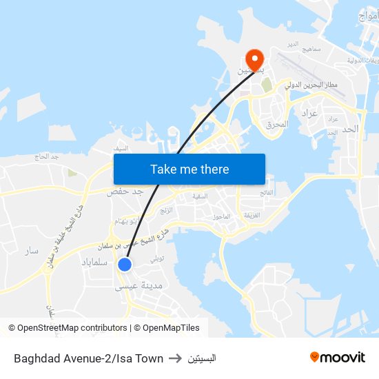 Baghdad Avenue-2/Isa Town to البسيتين map