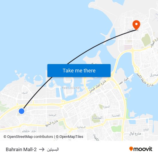 Bahrain Mall-2 to البسيتين map