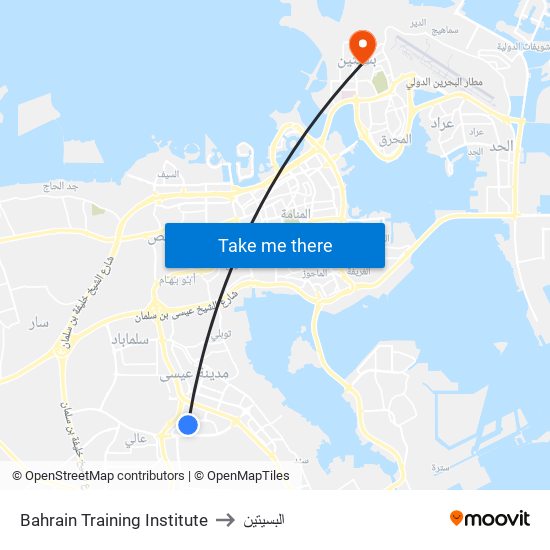 Bahrain Training Institute to البسيتين map