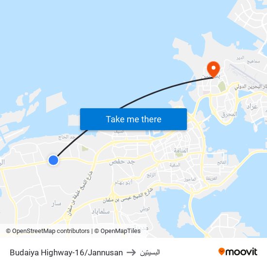 Budaiya Highway-16/Jannusan to البسيتين map