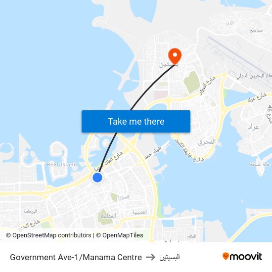 Government Ave-1/Manama Centre to البسيتين map