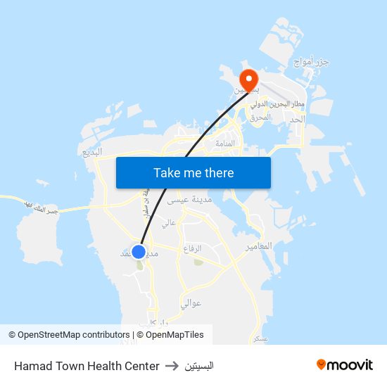 Hamad Town Health Center to البسيتين map