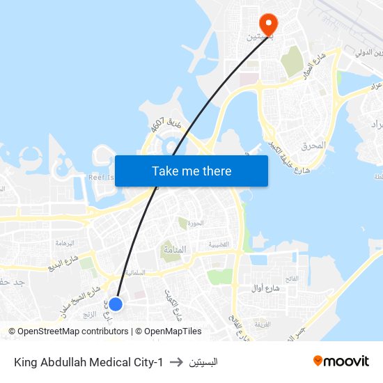 King Abdullah Medical City-1 to البسيتين map