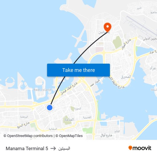 Manama Terminal 5 to البسيتين map