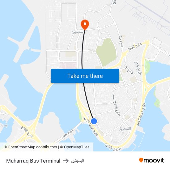 Muharraq Bus Terminal to البسيتين map