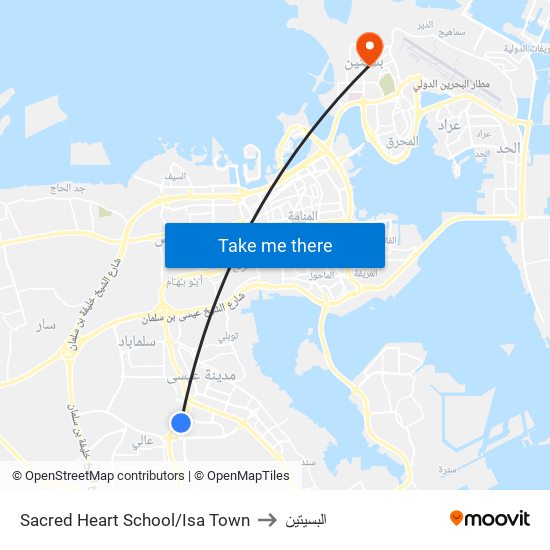 Sacred Heart School/Isa Town to البسيتين map