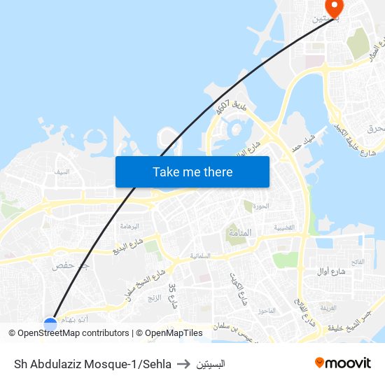 Sh Abdulaziz Mosque-1/Sehla to البسيتين map