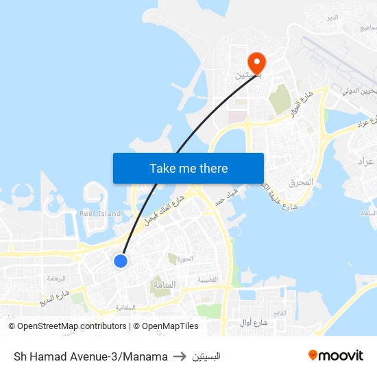 Sh Hamad Avenue-3/Manama to البسيتين map