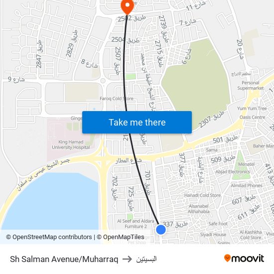 Sh Salman Avenue/Muharraq to البسيتين map